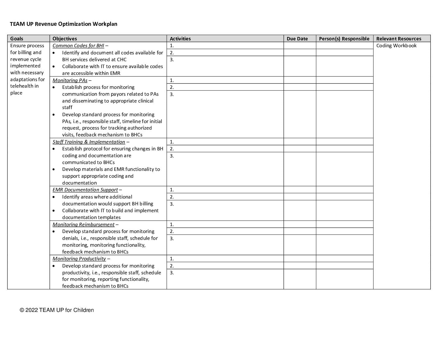 Revenue Optimization Work Plan